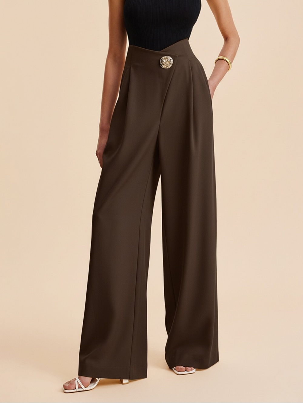 🚨NWT! Commense Embellished High-Waist Wide-Leg Pant